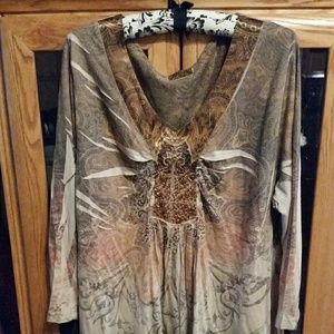 Tunic length jeweled blouse